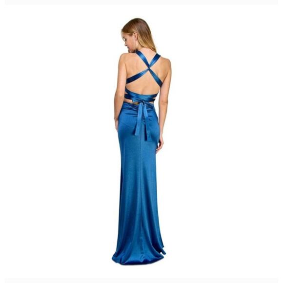 B Darlin NWT Satin Blue Maxi Formal Dress Size 11/12 - Picture 2 of 10